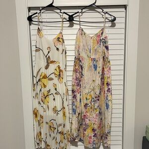 2 Floral Spaghetti Strap Midi Dress - Cream & Yellow